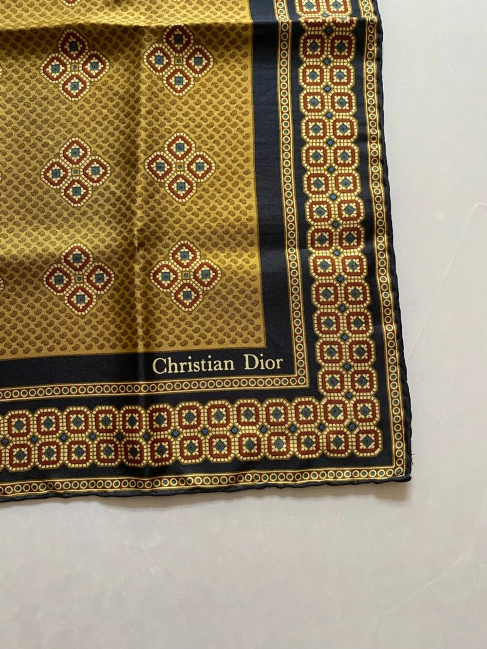 Vintage Christian Dior Silk Pocket Square 18.5”x18.5” Hand Rolled Hems - Picture 2 of 7